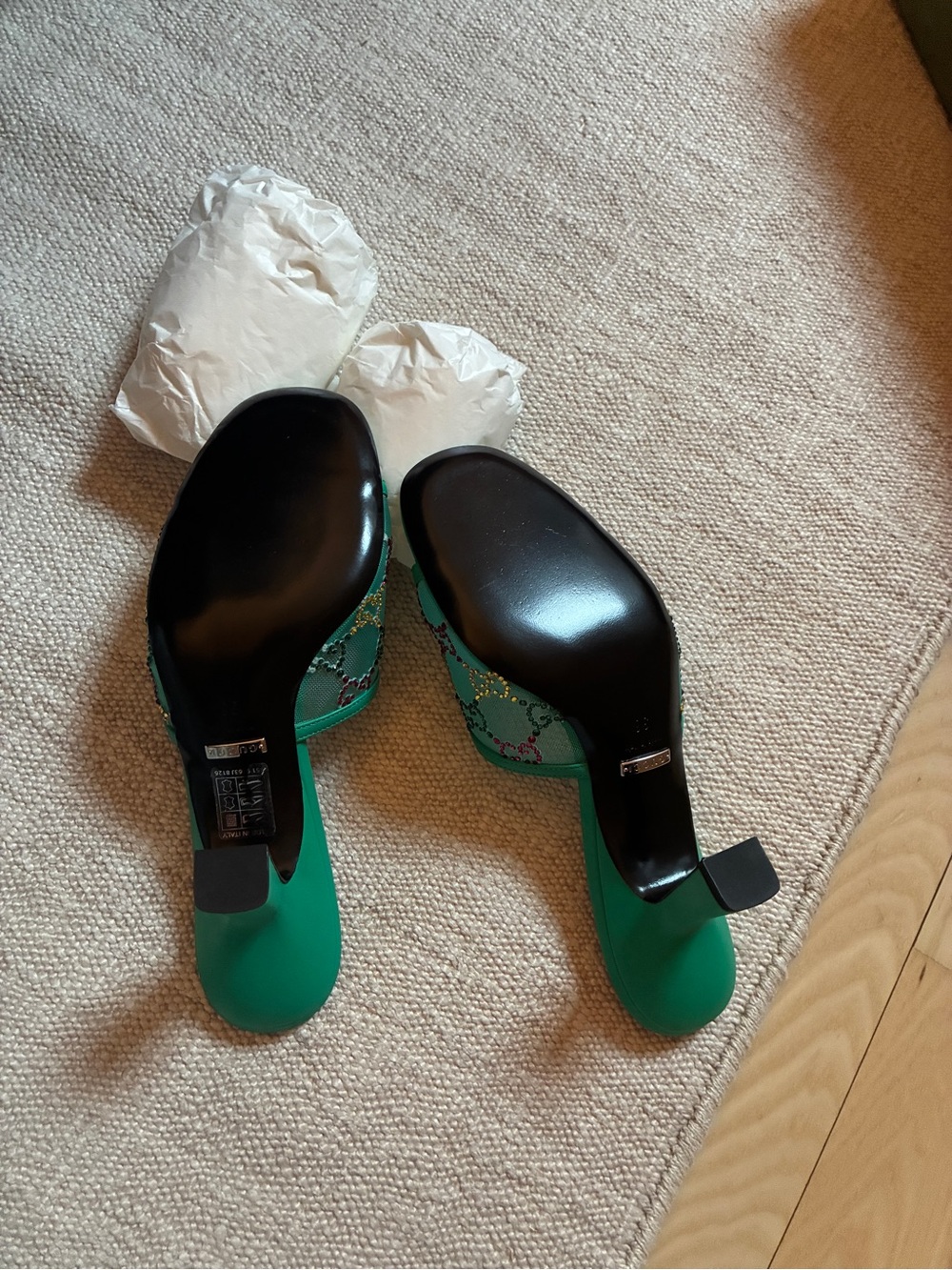 Gucci Teal Crystal-Embellished Open-Toe Mules - Picture 3 of 3